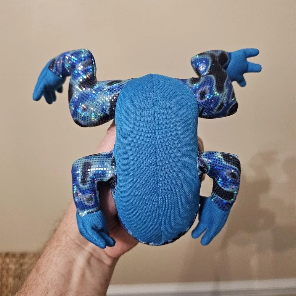 Frog‎ Plush Stuffed Animal Toy Small Blue Sparkle Glitter Sequin Soft Cute Decor